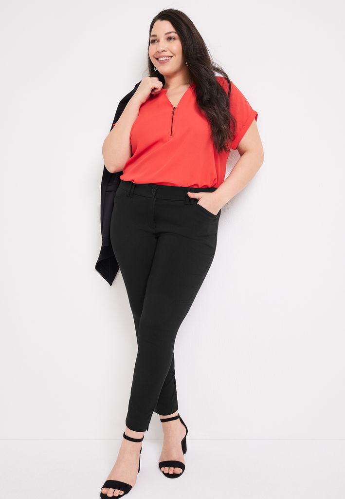 Plus Size Bengaline Constructed Waist Mid Rise Skinny Dress Pant