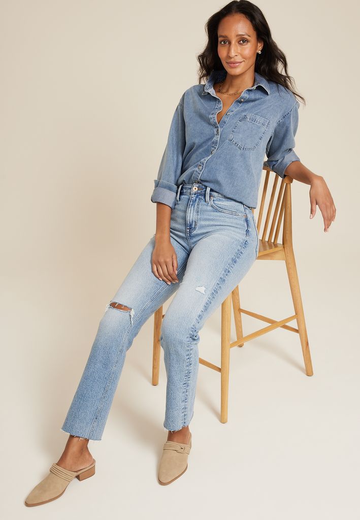 edgely™ High Rise Ripped Cheeky Relaxed Straight Jean - Image 3