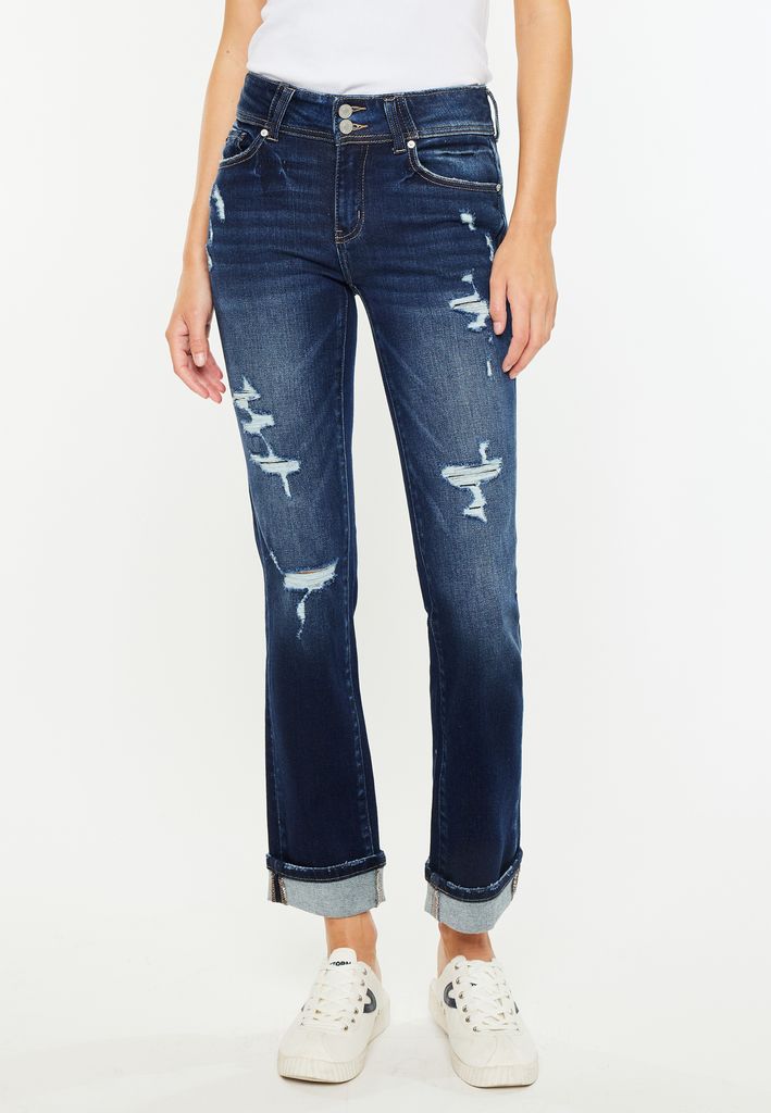 KanCan™ Mid Rise Open Ripped Cuff Hem Straight Ankle Jean - Image 3