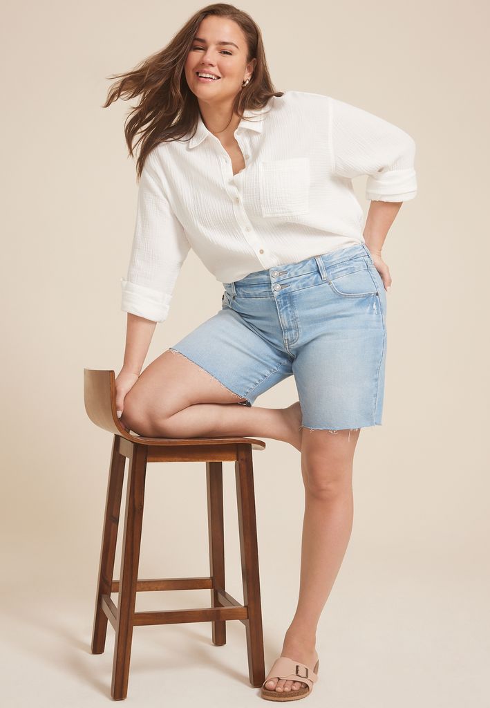 Plus Size KanCan™ High Rise Stacked Waist Double Button 8in Bermuda Short - Image 3