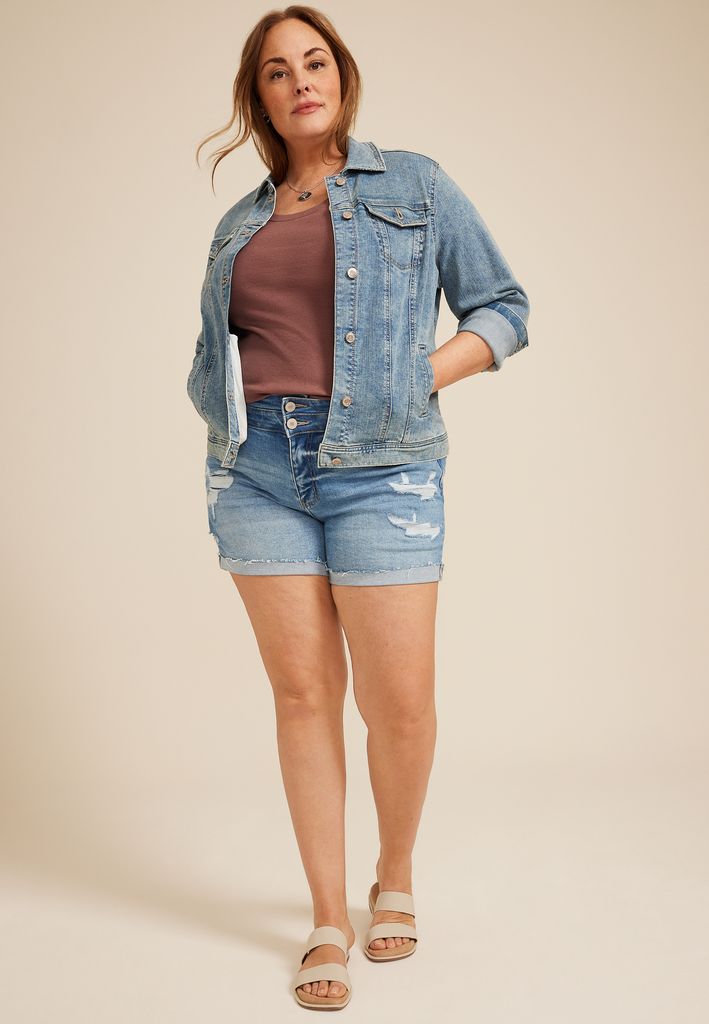 Plus Size KanCan™ Mid Rise Stacked Waist Raw Cuffed Hem 5in Short - Image 3