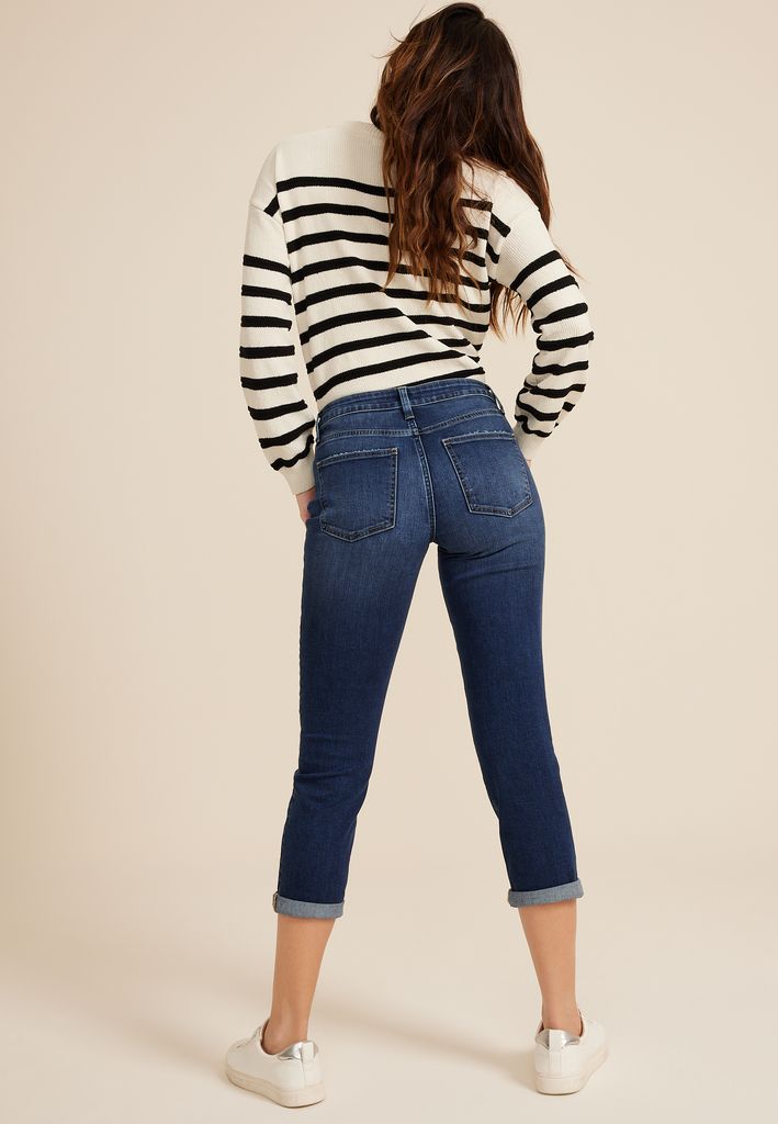 m jeans by maurices™ Classic Dark Mid Rise Rolled Hem Straight Crop Jean - Image 2