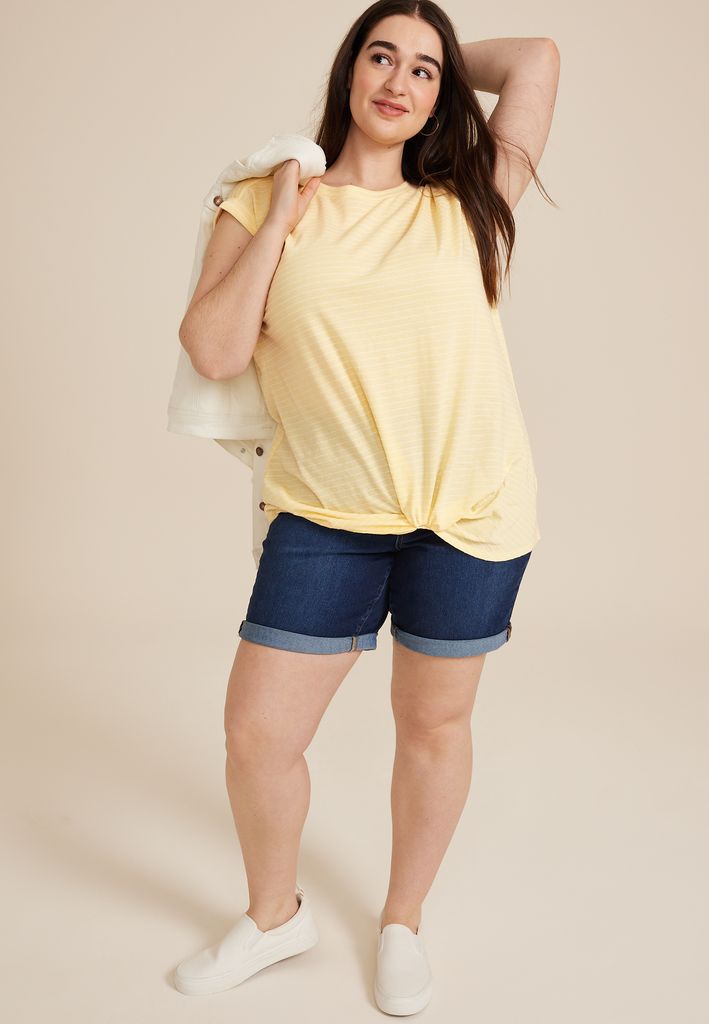 Plus Size 24/7 Austin Striped Knot Hem Short Sleeve Tee - Image 3