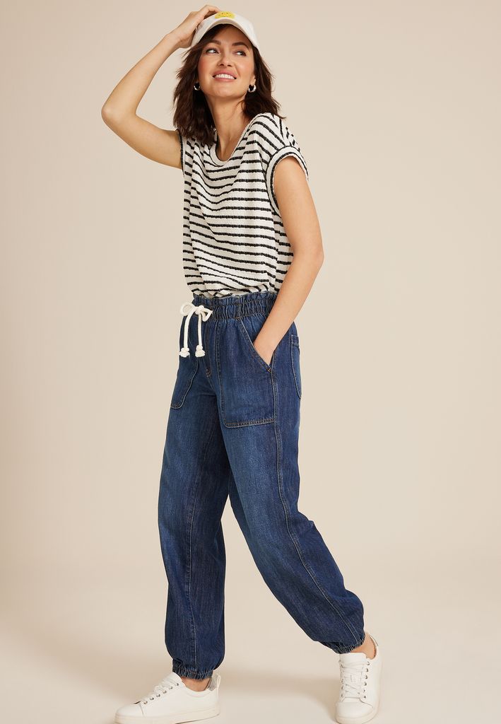 Soft Dark Denim Mid Rise Ankle Jogger - Image 3
