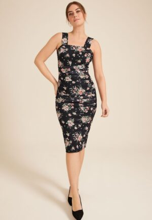Bare Ruched Square Neck Midi Dress