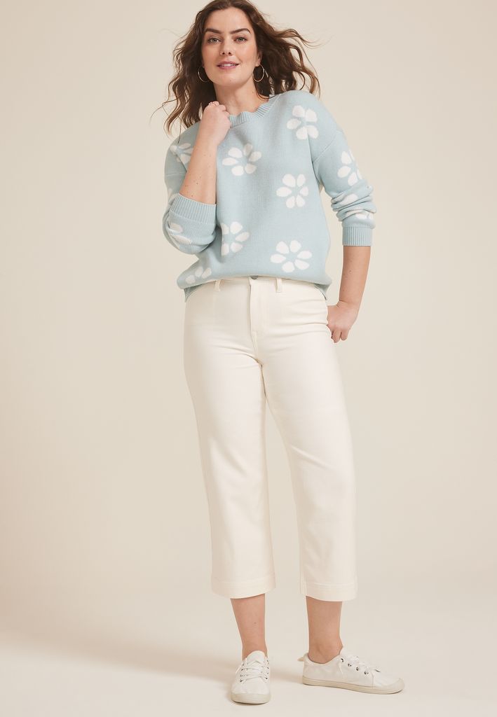 Stretch Twill High Rise Wide Leg Pant