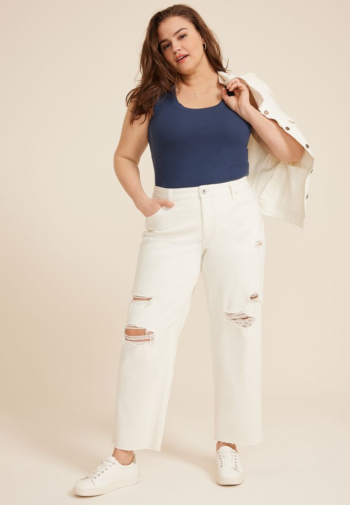 Plus Size edgely™ High Rise Raw Hem Relaxed Straight Ankle Jean - Image 3