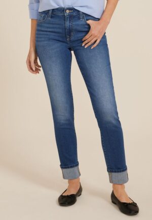 m jeans by maurices&trade; Dark High Rise Cuff Hem Slim Straight Ankle Jean