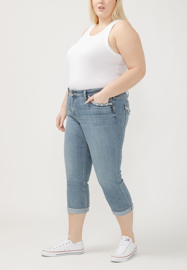 Plus Size Silver Jeans Co.® Elyse Mid Rise Luxe Stretch Americana Cuffed Capri - Image 3