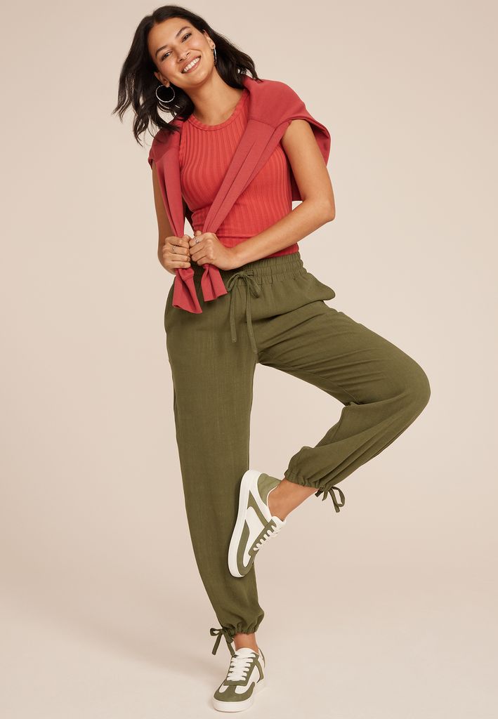 Linen Blend Convertible Mid Rise Wide Leg Pant - Image 3