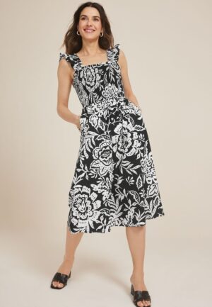 Floral Flutter Poplin Midi Dress