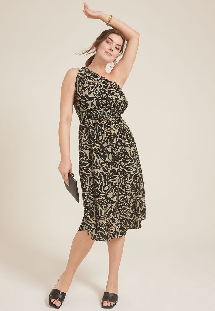 One Shoulder Printed Midi Dress - Image 3