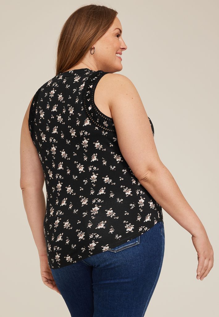 Plus Size Floral Lattice Trim Tank Top - Image 2