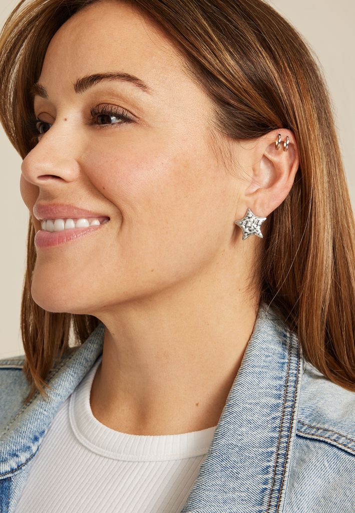 Silver Hammered Star Earrings - Image 2