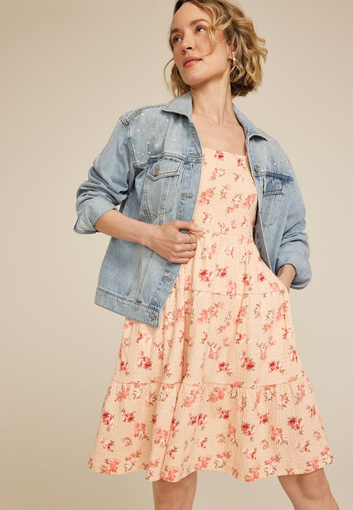 24/7 Bare Floral Smocked Bodice Tiered Mini Dress - Image 3