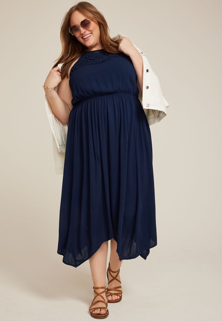 Plus Size Bare Crochet Halter Neck Midi Dress - Image 3