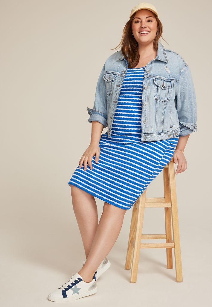 Plus Size 24/7 Bare Striped Textured Midi Dress - Image 3
