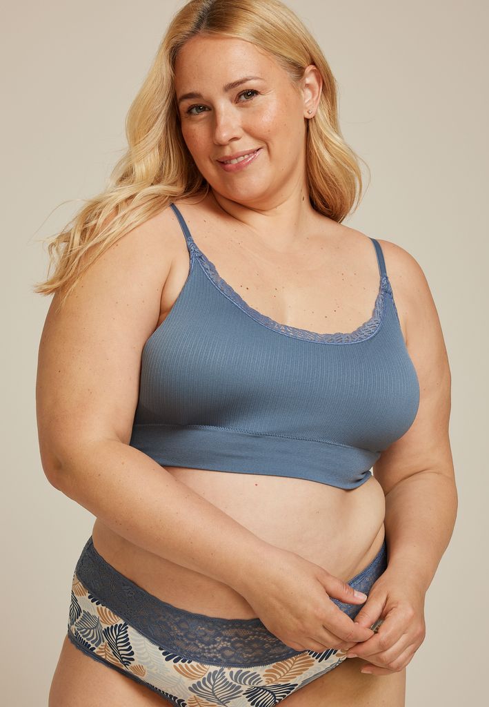 True Stretch Seamless Ribbed Lace Trim Bralette - Image 3