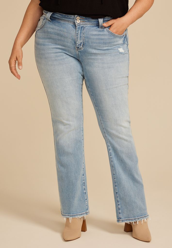 Plus Size KanCan™ Mid Rise Double Button Frayed Hem Bootcut Jean