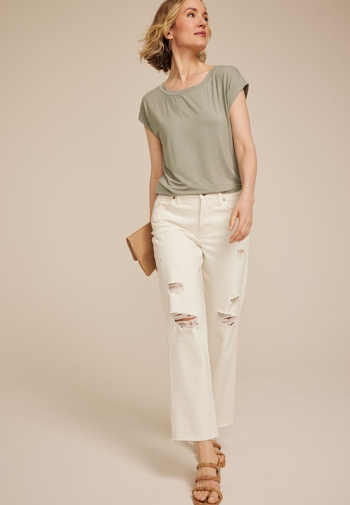 Rhinestone Embellished Boat Neck Tee - Image 3