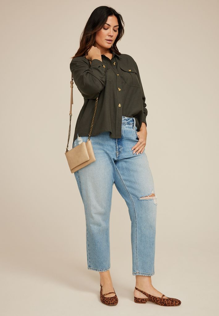 Plus Size Utility Relaxed Button Down Shirt - Image 3