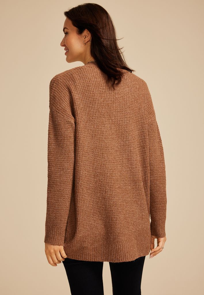 90s Waffle Knit Slouch Open Front Cardigan - Image 2