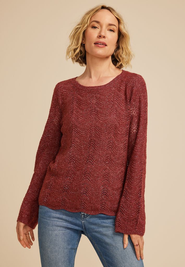 Wave Stitch Bell Sleeve Sweater - Image 3