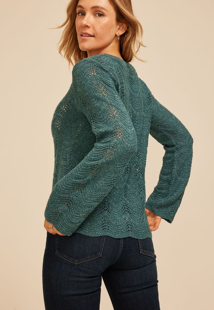 Wave Stitch Bell Sleeve Sweater - Image 2