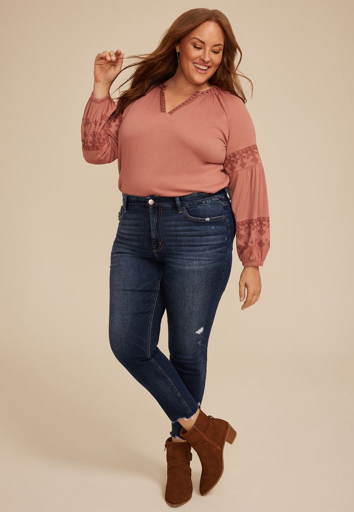 Plus Size Flying Monkey™ Mid Rise Ripped Hem Skinny Jean - Image 3
