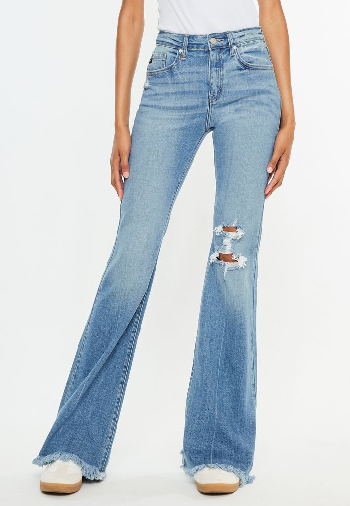 KanCan™High Rise Open Ripped Flare Jean