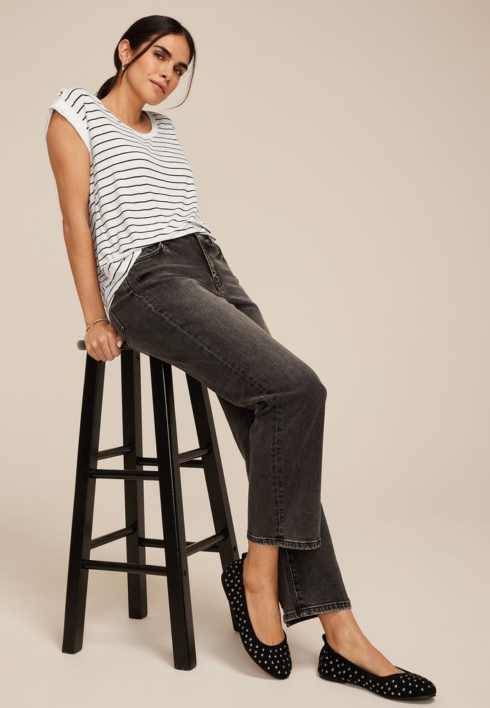 Striped Grommet Shoulder Scoop Neck Tee - Image 3