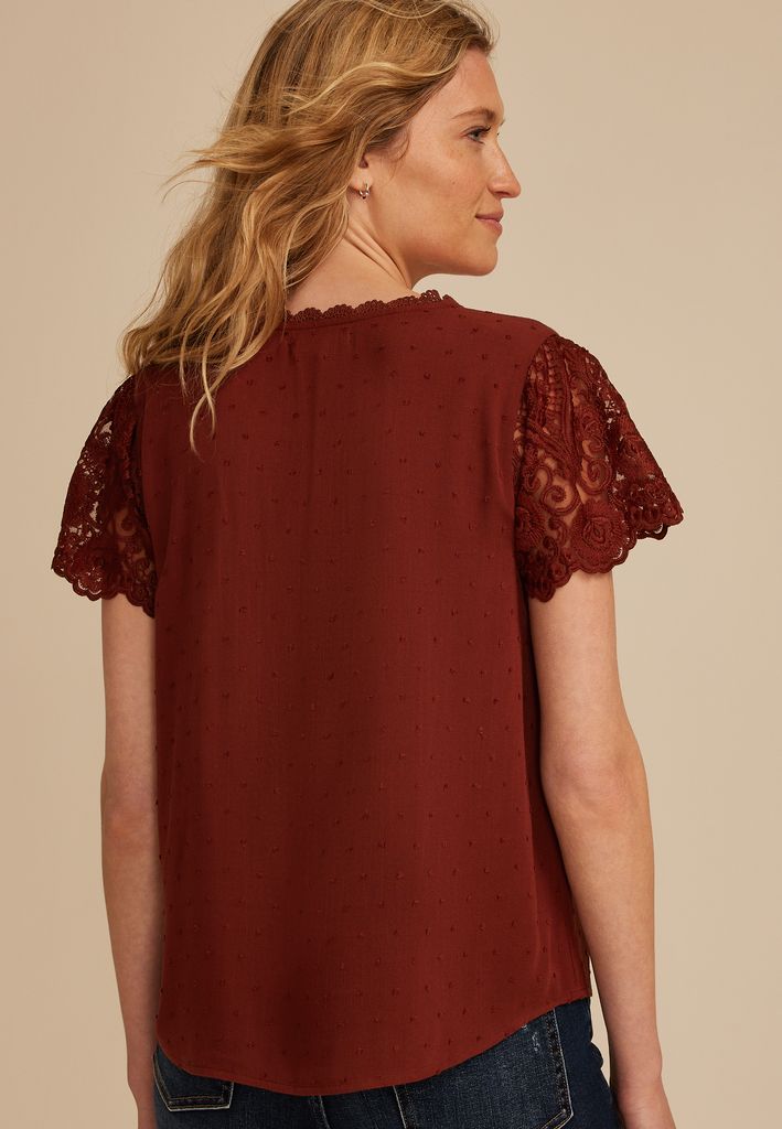 Clip Dot Lace Short Sleeve Blouse - Image 2