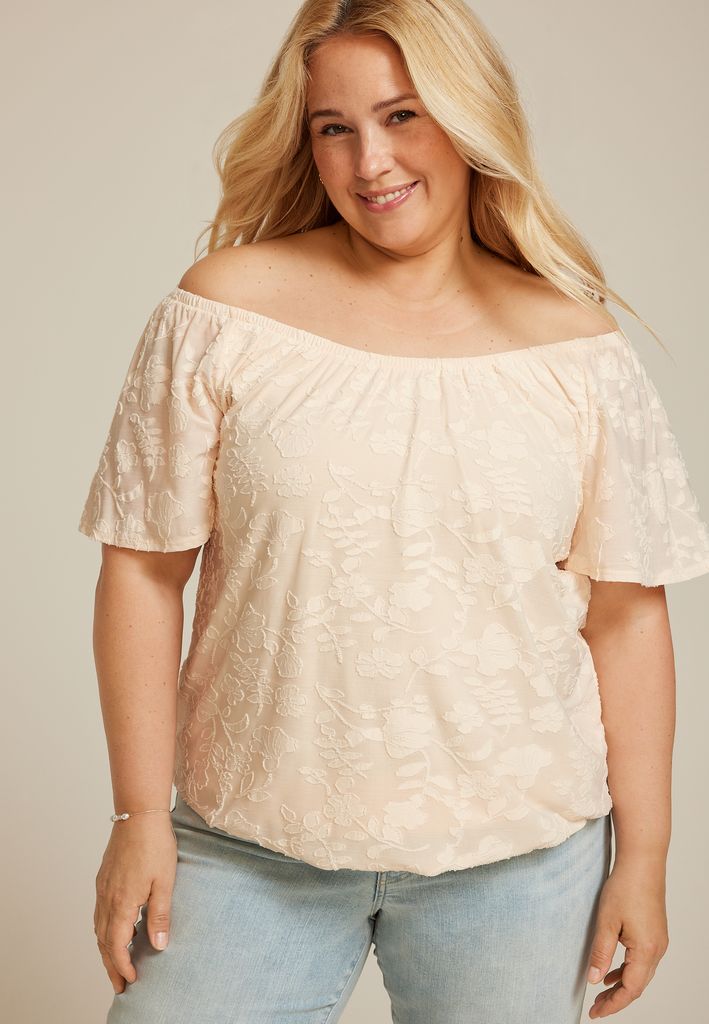 Plus Size Jacquard Bubble Hem Blouse - Image 3