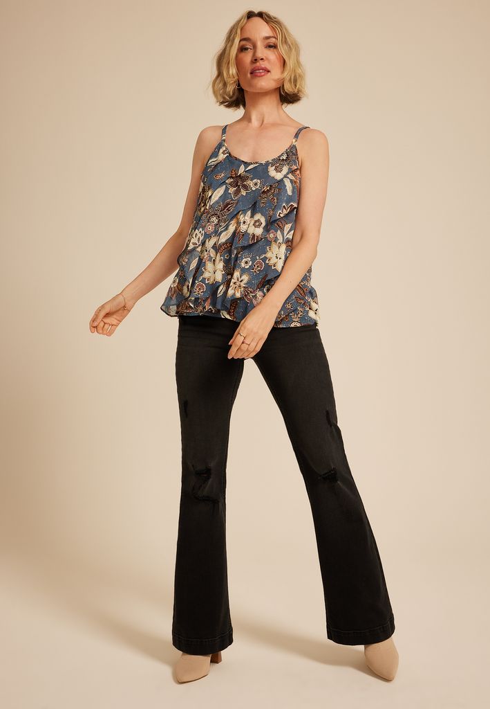Blue Floral Ruffle Tiered Cami Top - Image 3