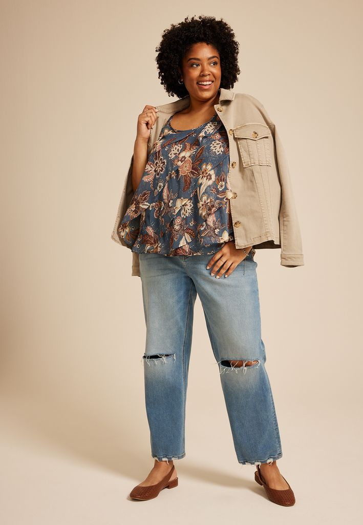 Plus Size Blue Floral Ruffle Tiered Cami Top - Image 3