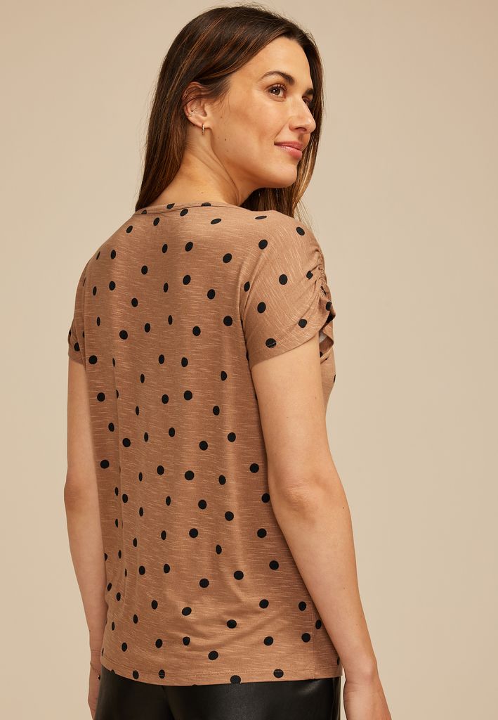 24/7 Fairhaven Polka Dot Ruched Shoulder Tee - Image 2