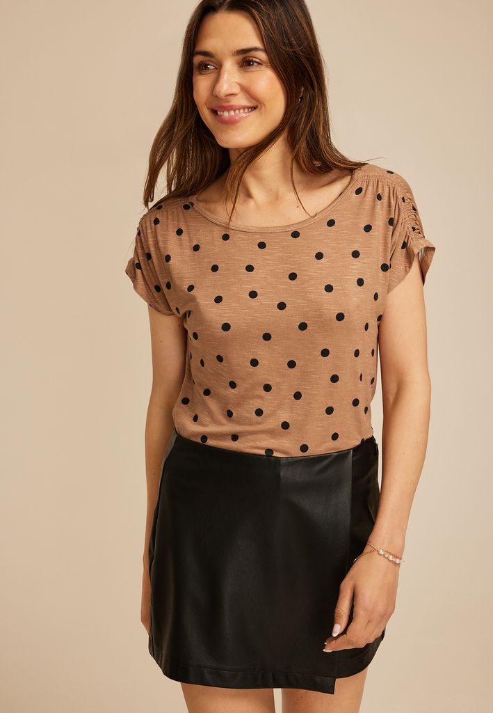 24/7 Fairhaven Polka Dot Ruched Shoulder Tee - Image 3
