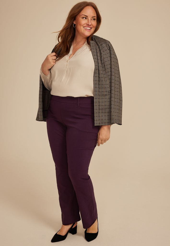 Plus Size Burgundy Bengaline Mid Rise Bootcut Pant - Image 3