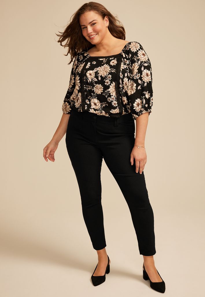 Plus Size Bengaline Constructed Waist Mid Rise Skinny Dress Pant