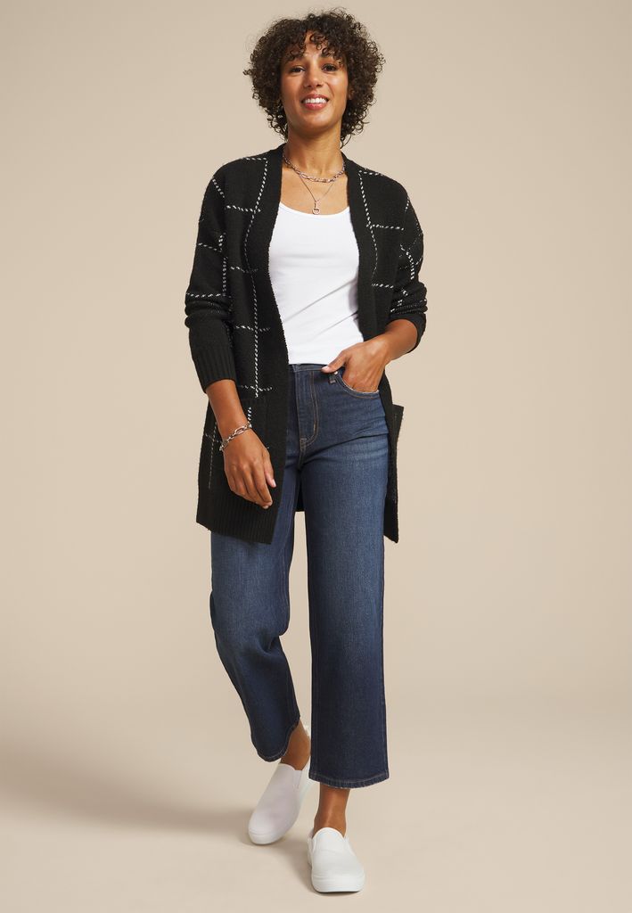 Windowpane Open Front Cardigan - Image 3