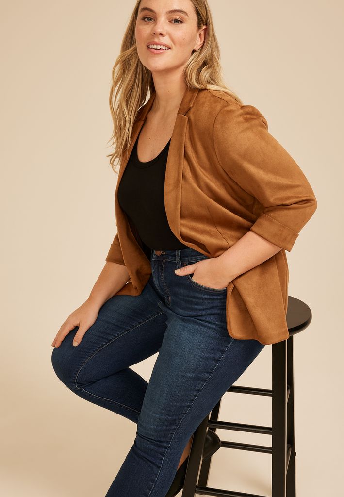Plus Size Faux Suede Open Front Blazer - Image 3