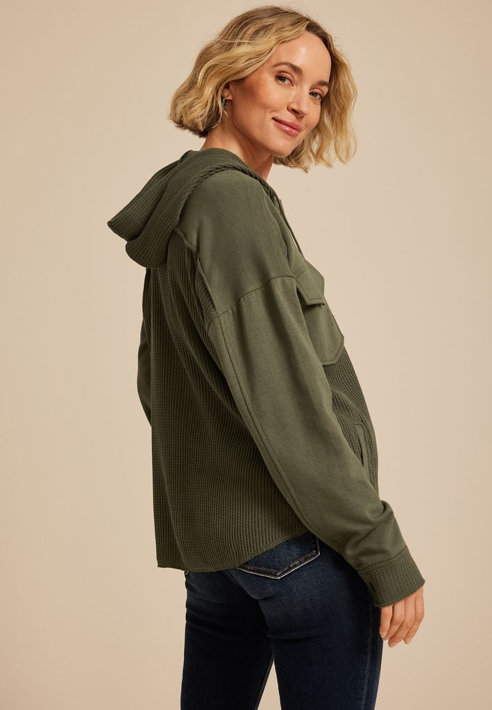 Waffle Knit Hooded Shacket - Image 2