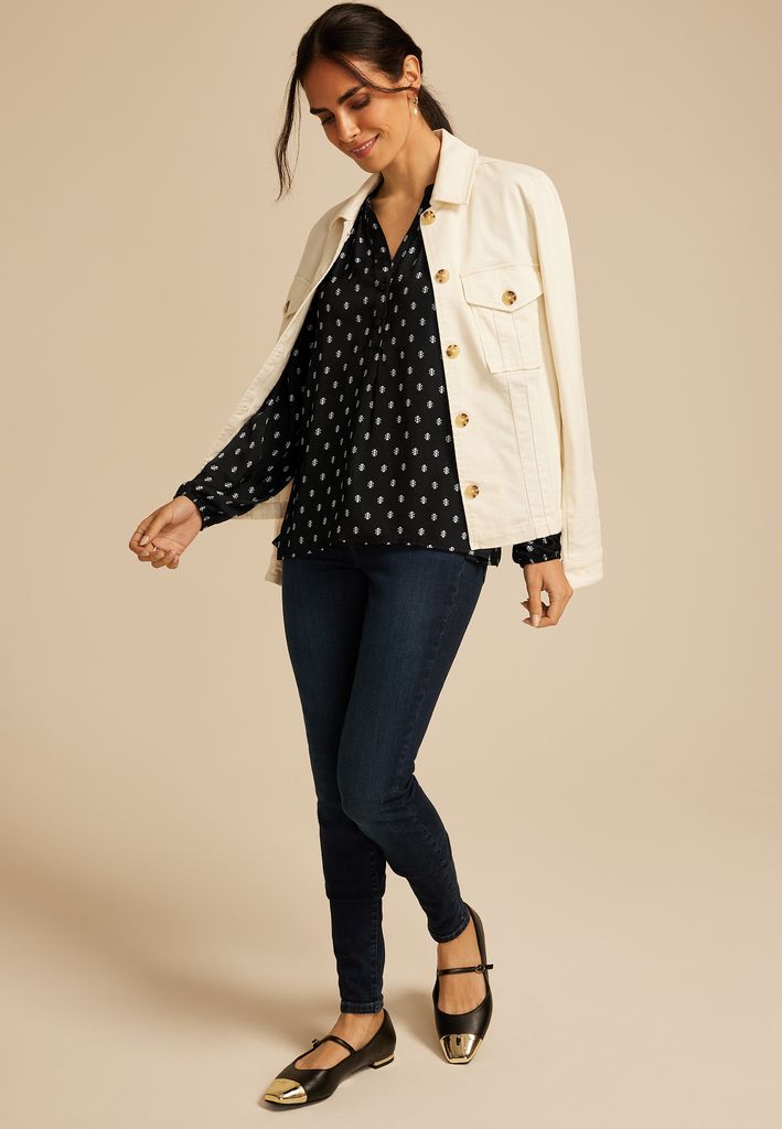 Printed Henley V Neck Blouse - Image 3
