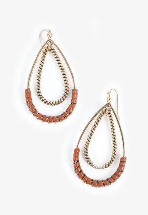 Brown Faux Leather Double Teardrop Earrings