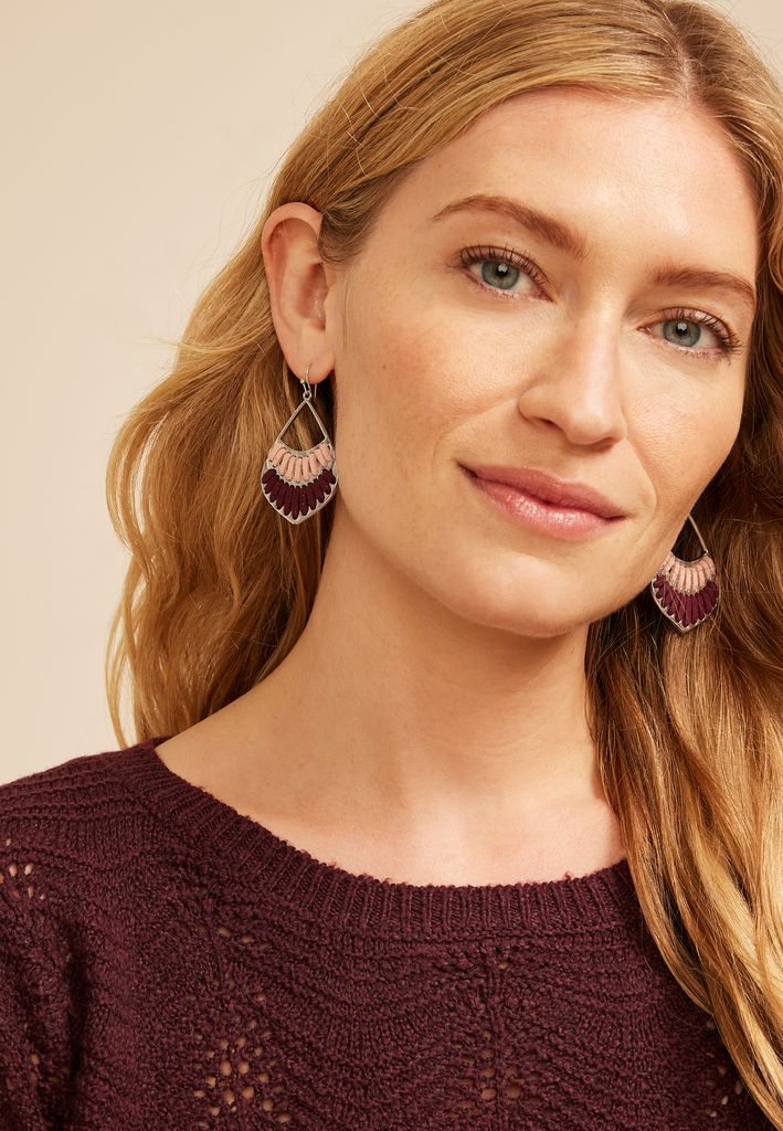 Pink And Burgundy Corded Teardrop Earrings - Image 2