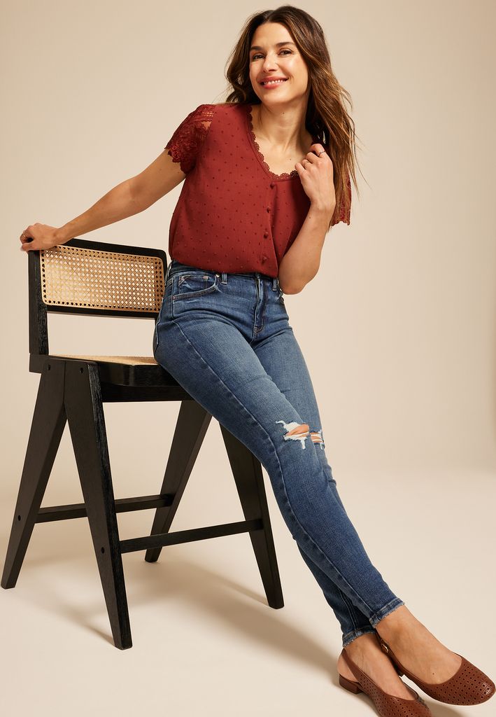 edgely™ Dark High Rise Ripped Cheeky Super Skinny Jean - Image 3