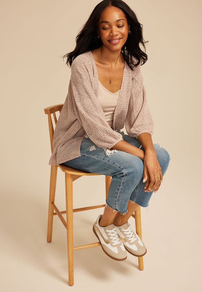 Crochet Blouson Sleeve Kimono - Image 3