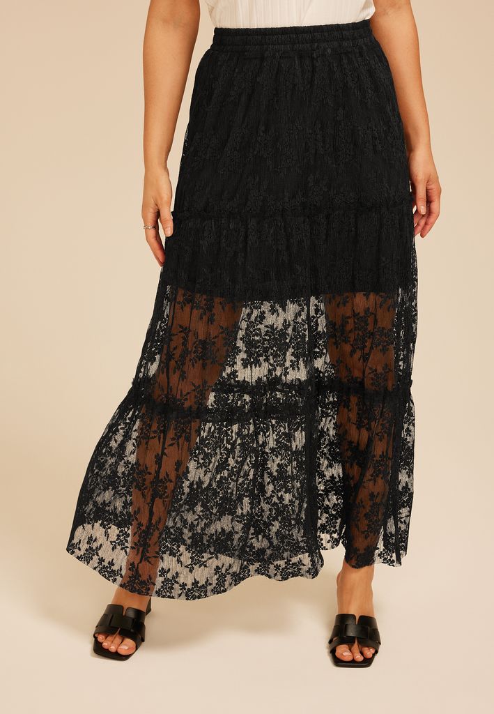 Studio Y Black Floral Lace Maxi Skirt - Image 3