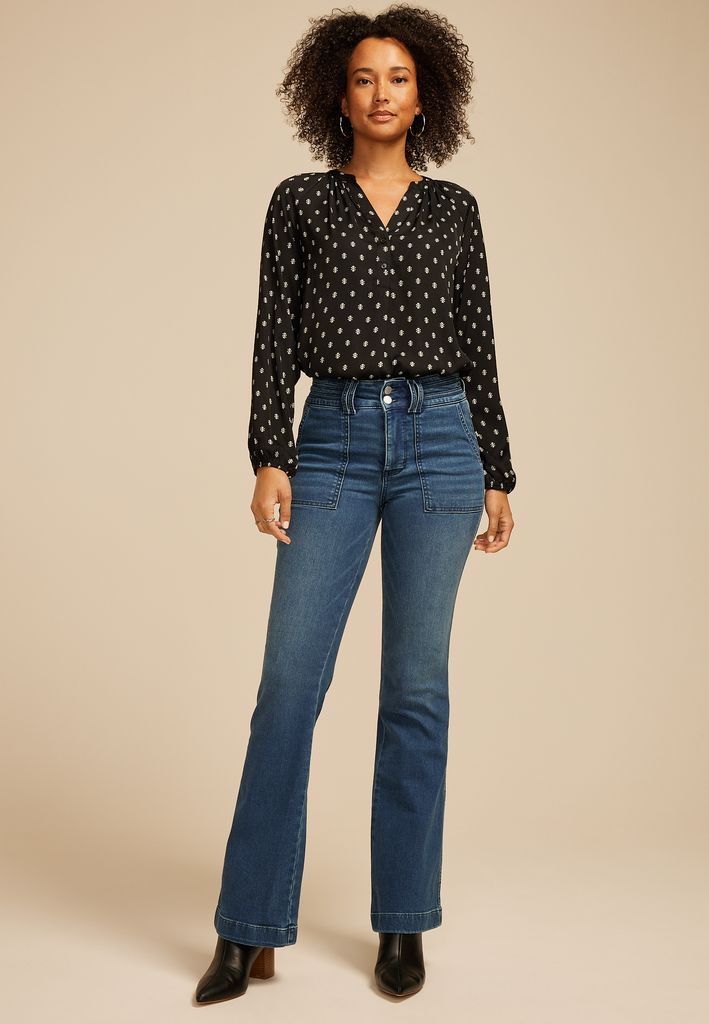 Everflex™ Dark High Rise Patch Pocket Flare Jean - Image 3