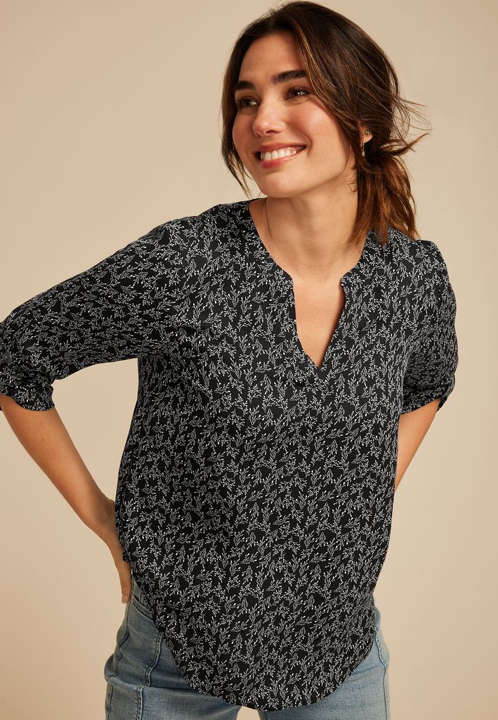 Atwood 3/4 Sleeve Wheat V Neck Blouse - Image 3